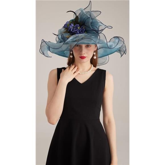 Women's Kentucky Derby Church Dress Hat 02-darkblue - Picture 4 of 7